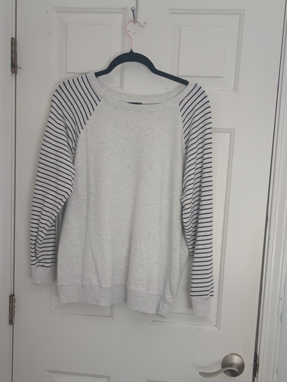 torrid Light Gray Pullover with Black Stripe Raglan Sleeves
